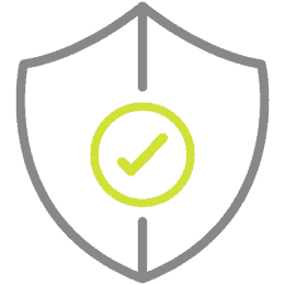 A yellow check mark inside a yellow circle is centered on a gray background, evoking the modern elegance often seen in aluminium front doors.