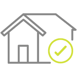 Outline of a house with a checkmark inside a circle to the right, all on a yellow background. The image suggests concepts like home approval, security, or certification.