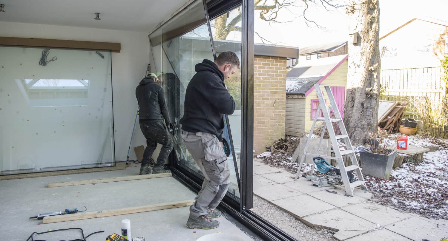 Aluminium doors being installed