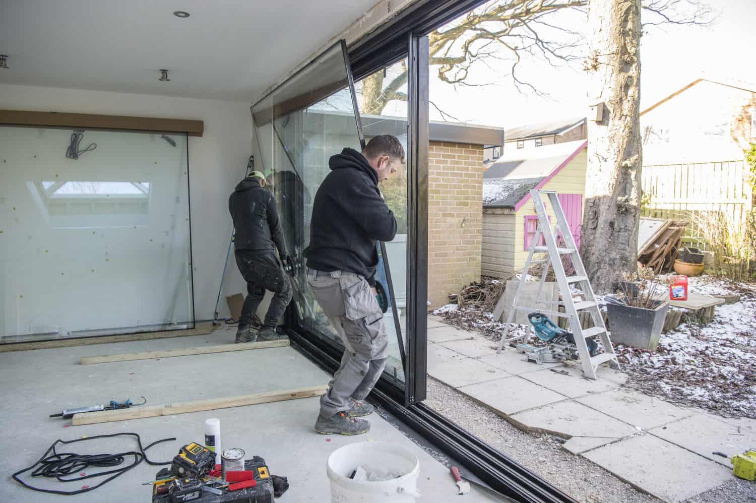 Aluminium doors being installed
