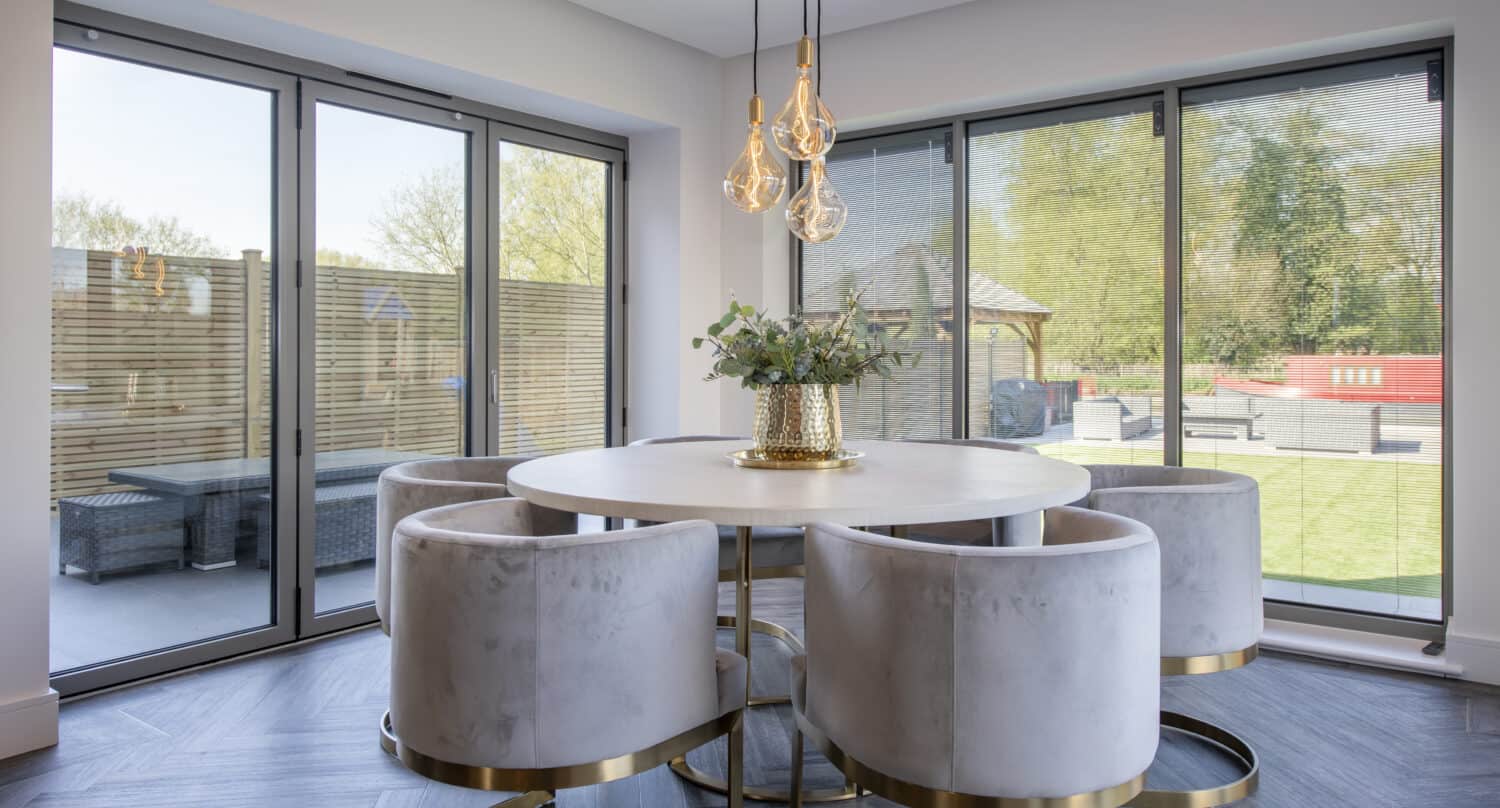 Dining room extension with anthracite aluminum bifold doors
