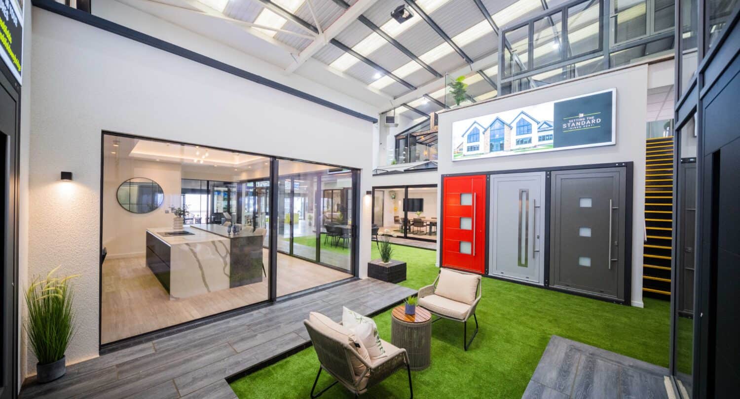 Bifold and aluminium entrance doors display in a showroom